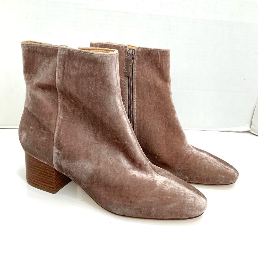 Talbots Sz 9.5 Harlow Blush Pink Velvet Side Zip Block‎ Heel Ankle Boots Booties